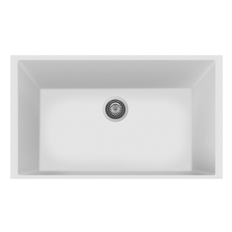 33" L x 19.5" W Undermount Quartz Kitchen Sink, Milk White