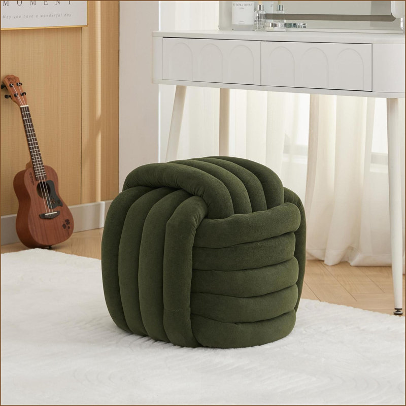 Ottoman Modern Knot Design Footstool for Living Room, Bedroom | Sage Green | Chenille, Green