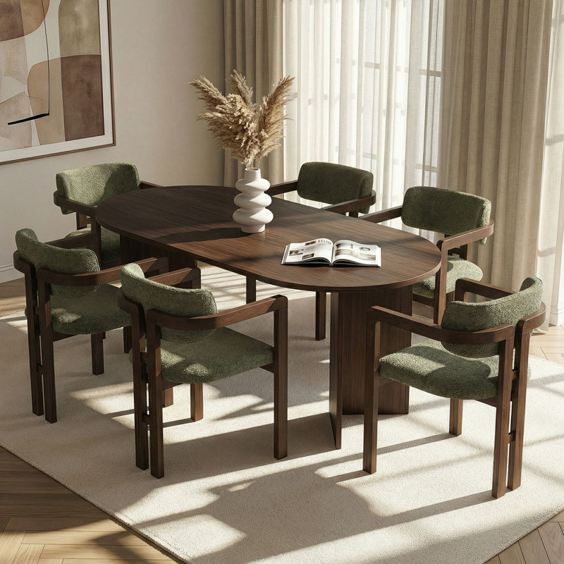 Ensemble de table et chaises de salle à manger, 7 pièces : table, 6 chaises, Vert