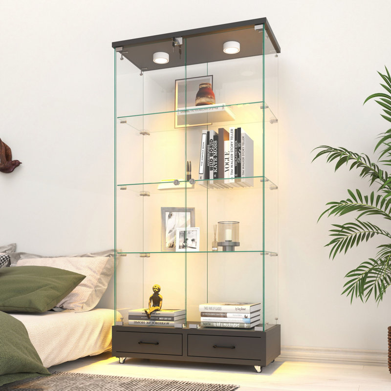 Vitrine moderne en verre avec lumières DEL, Noir