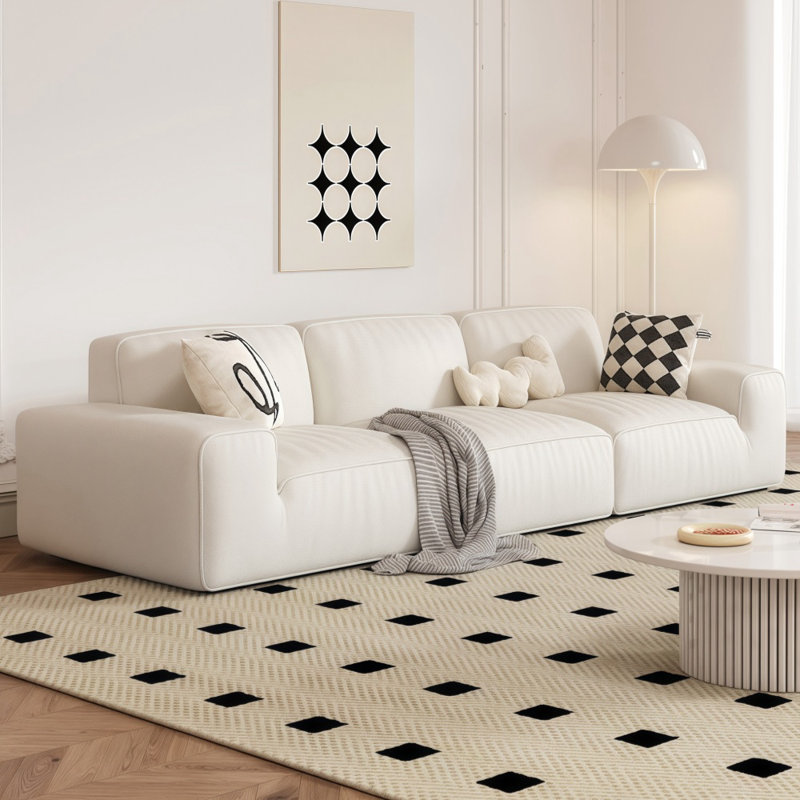 Cream style simple sofa, 29.53" H x 106.3" W x 36.22" D