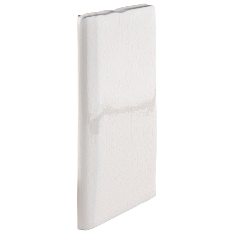 Antic Craquelle 6" x 3" Glossy Ceramic Bullnose Tile Trim in White, Gris soho