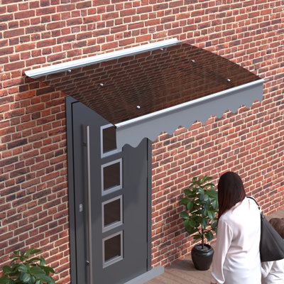 Auvent de porte 47 po x 34 po. Polycarbonate. Supports robustes. Chauffer. Store d'extérieur. Fixation murale en feuille de polycarbonate brun foncé de 47 po de largeur x 34 po de profondeur
