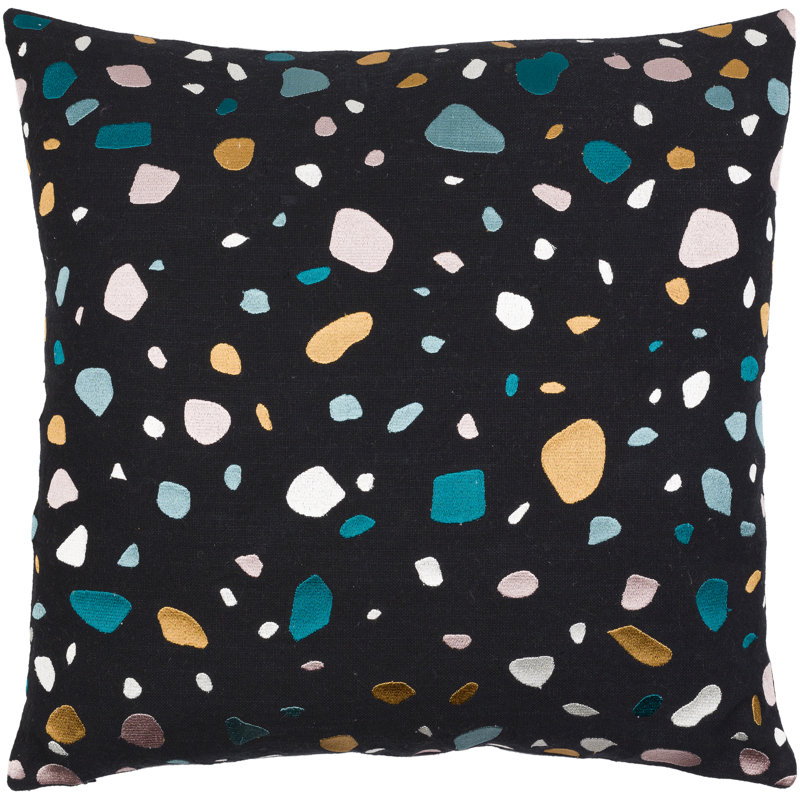Faringdon Embroidered Cotton Throw Pillow, Down, 22" x 22", Black