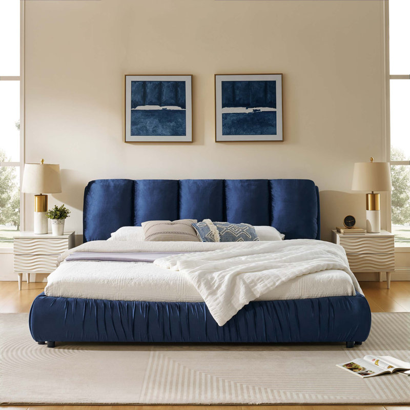 Upholstered Bed, Bleu très foncé