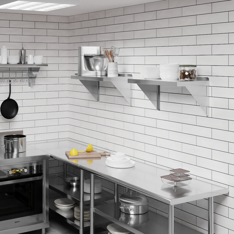 Stainless Steel Wall Shelf With Squared Edge, 12" x 72"