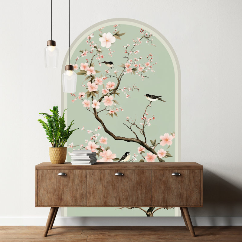 Adhésif décoratif cerisier en fleurs, non-mural, H 85 po x l 48 po