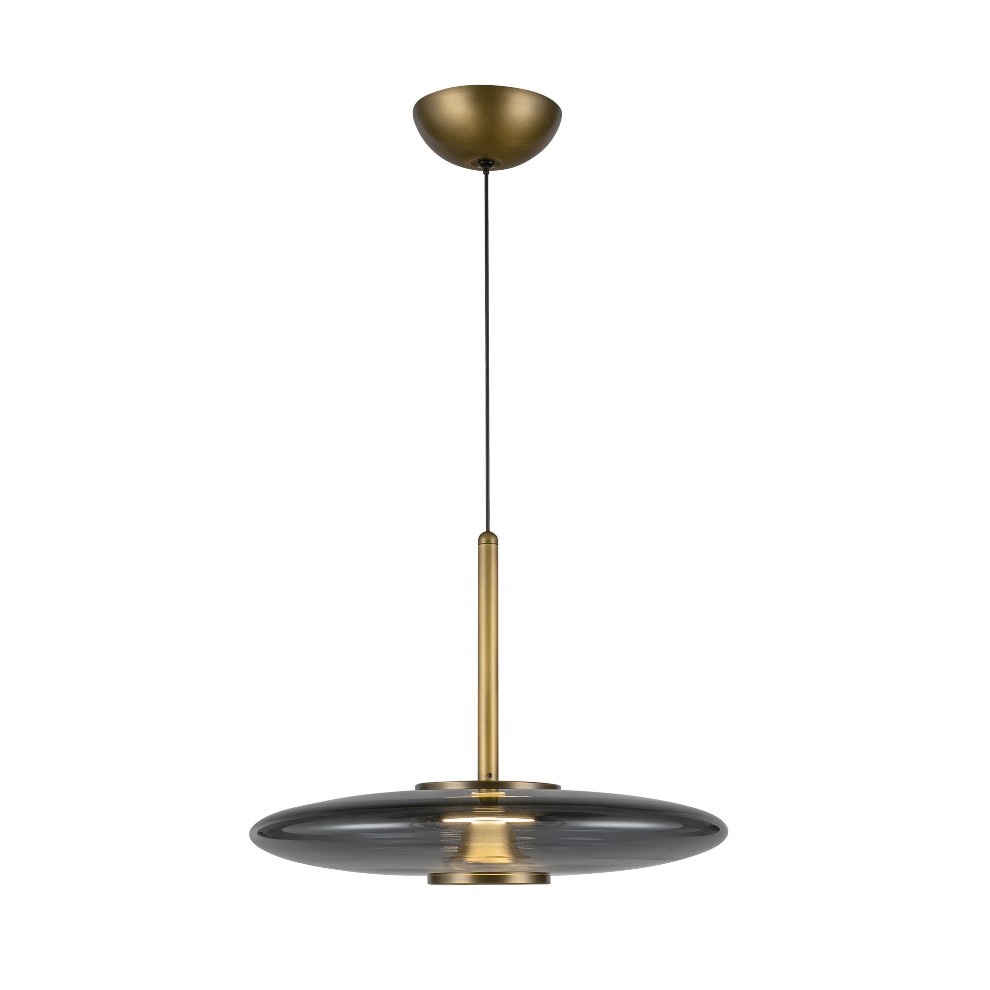 Harden 17-In Glass LED Pendant, Vintage Brass, Smoked