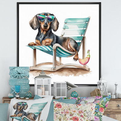 Chien couché sur une chaise à la plage I - reproduction sur toile