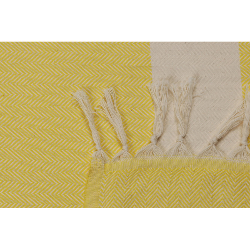 Serviette de plage 100% coton Halmstad, Jaune/blanc
