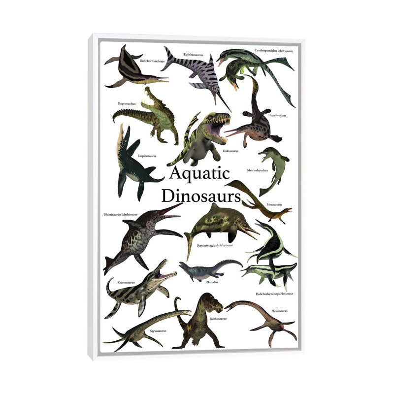 «Aquatic Dinosaurs» par Corey Ford - impression d'art graphique, H 60 po x l 40po x P 1,5 po, Toile blanche encadrée