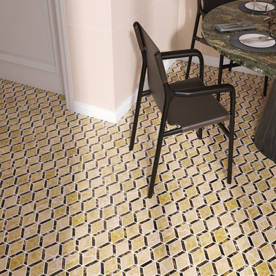 Emperador 9.65 in. x 10.63 in. Geometric Polished Marble Mosaic Tile