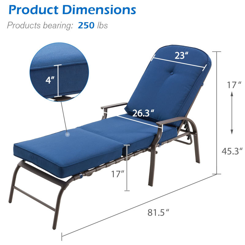 2 Pcs Adjustable Outdoor Chaise Lounge Chair, Blue