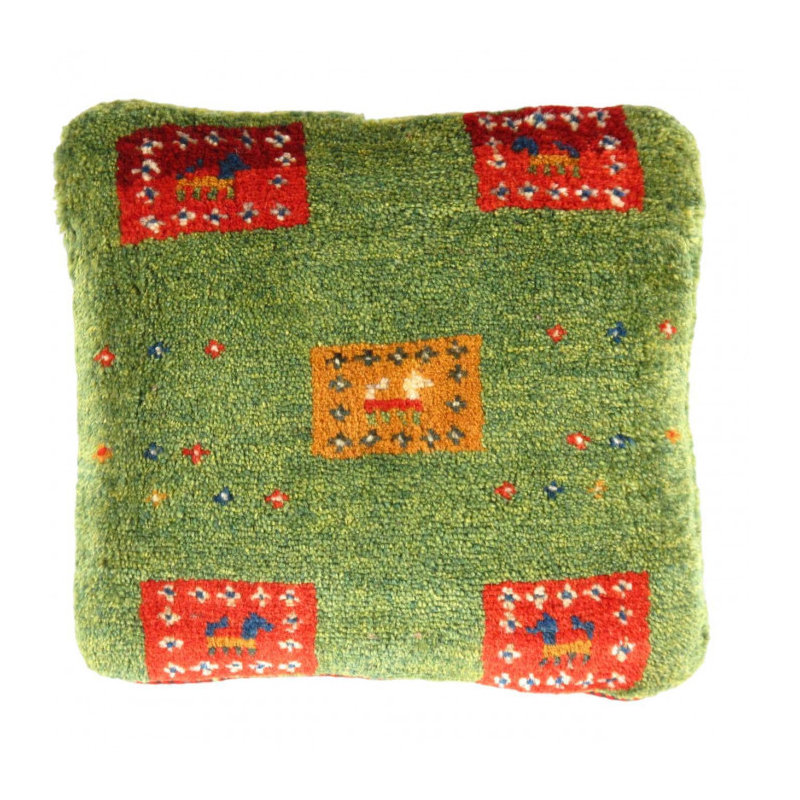 Coussin gabbeh vert noué à la main 15 po x 16 po