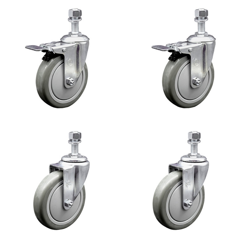 Ensemble de roulettes à tige pivotante en polyuréthane de 5 pouces et demi-frein, Gris