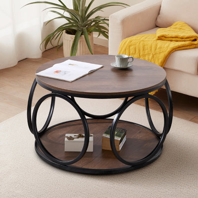 Carnforth 31.5" Round Coffee Table with 2-Tier Storage Shelves
