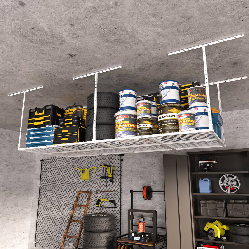 3 x 8FT Overhead Garage Storage Rack, Adjustable Ceiling Storage Racks, Garage Shelving Heavy Duty Storage Organizer System,600lbs Weight Capacity