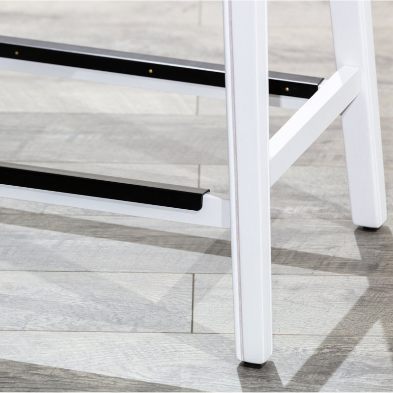 Tabouret de bar 30 po, blanc avec cuir noir, fabriqué pour une utilisation à long terme dans la cuisine et dans les décors