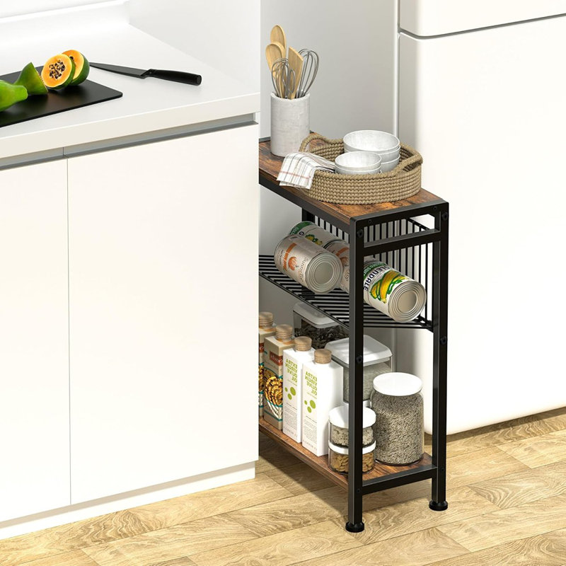 Table d'appoint pour petits espaces, design 2 en 1 avec porte-revues, brun rustique