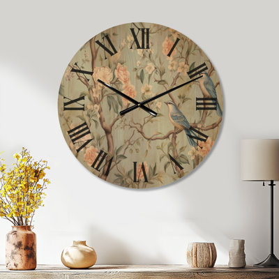 Chinoiserie with Birds and Peonies XI – Large Garden Wooden Wall Clock