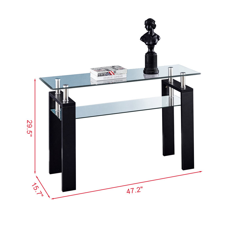 Aral 47.2'' Glass Top Console Table, Black