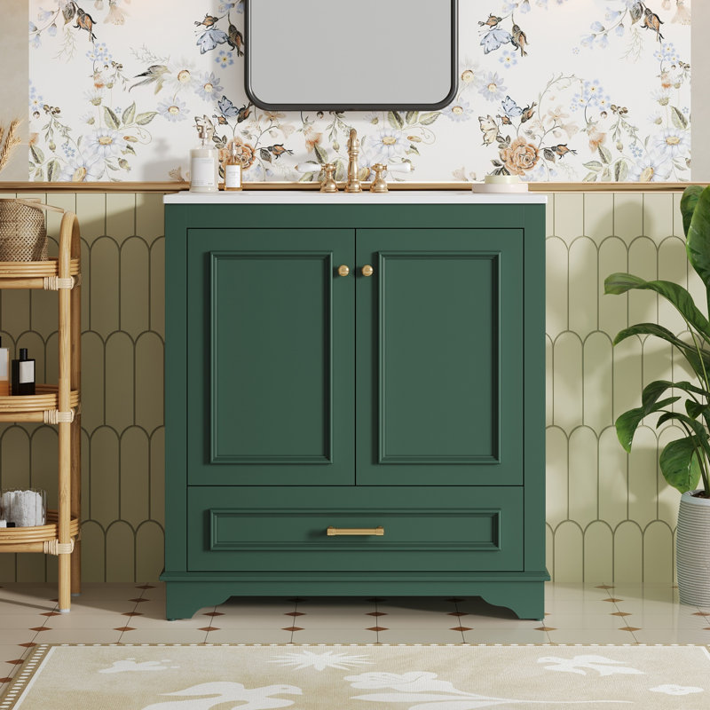 Meuble-lavabo 30 po avec lavabo en céramique, Vert