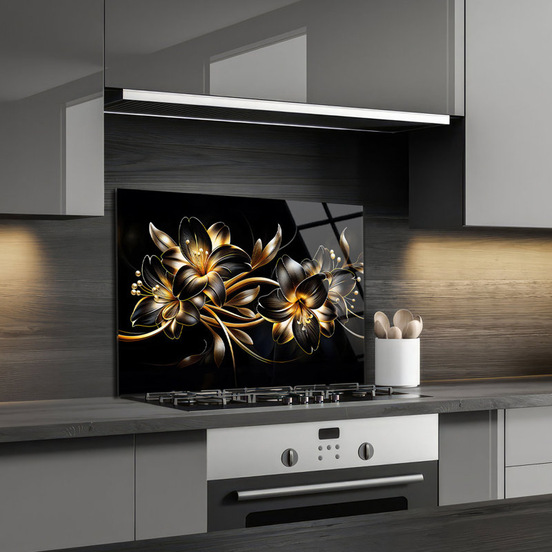 Dosseret en verre trempé Midnight Florals - Décoration murale de cuisine, H 12 po x l 17 po x P 0,5 po