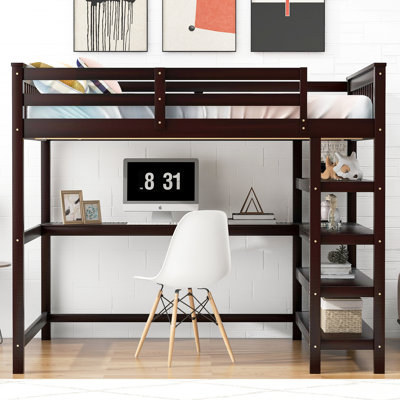 Lit mezzanine en bois massif avec bureau sous le lit