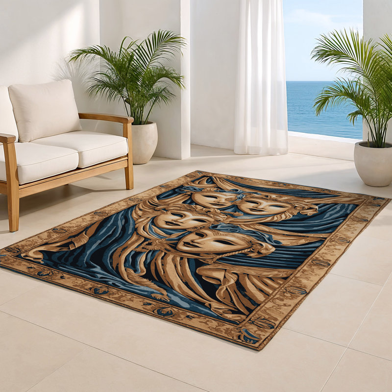 French Brown Indoor and Outdoor Area Rug, Rectangle 5' x 7'