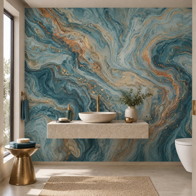 Teal Marble Wallpaper Gold Veining Wall Mural
