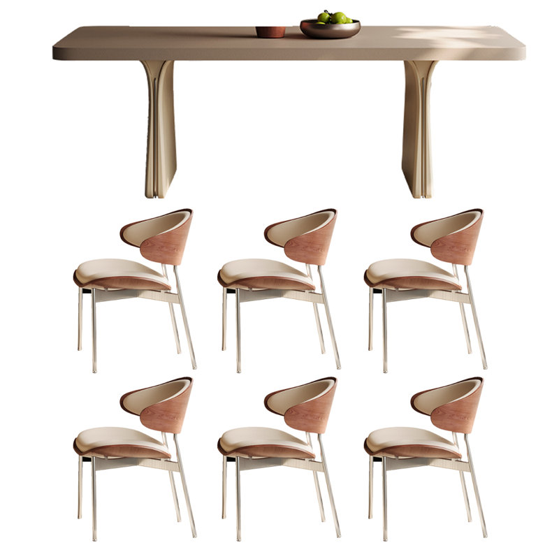 Modern Simple Large Rock Slab Dining Table Set, 29.52"H x 94.48"L x 31.49"W