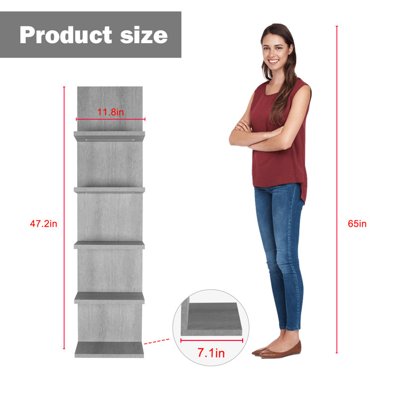 5-Tier Floating Wall Shelf with Bulit-in RGB Lights, Gray