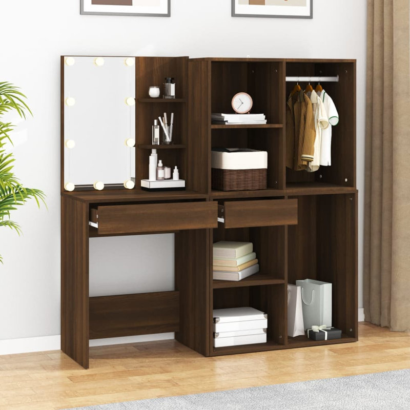 Malpha Dressing Table with Mirror, Brown Oak