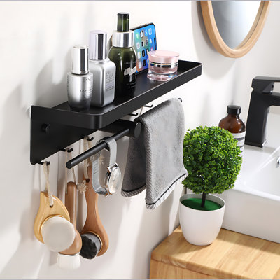 Étagère de salle de bain Space en aluminium avec crochets, porte-serviettes, organisateur mural pour rangement de douche