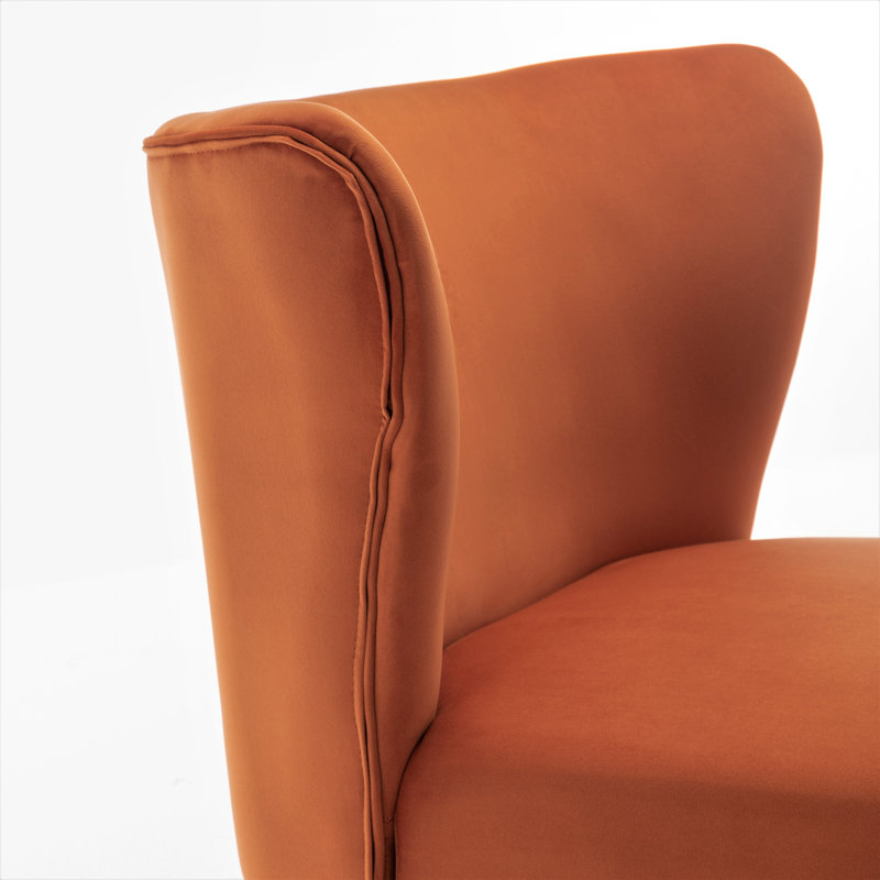 Keertan Velvet Slipper Chair, Orange/Red Velvet