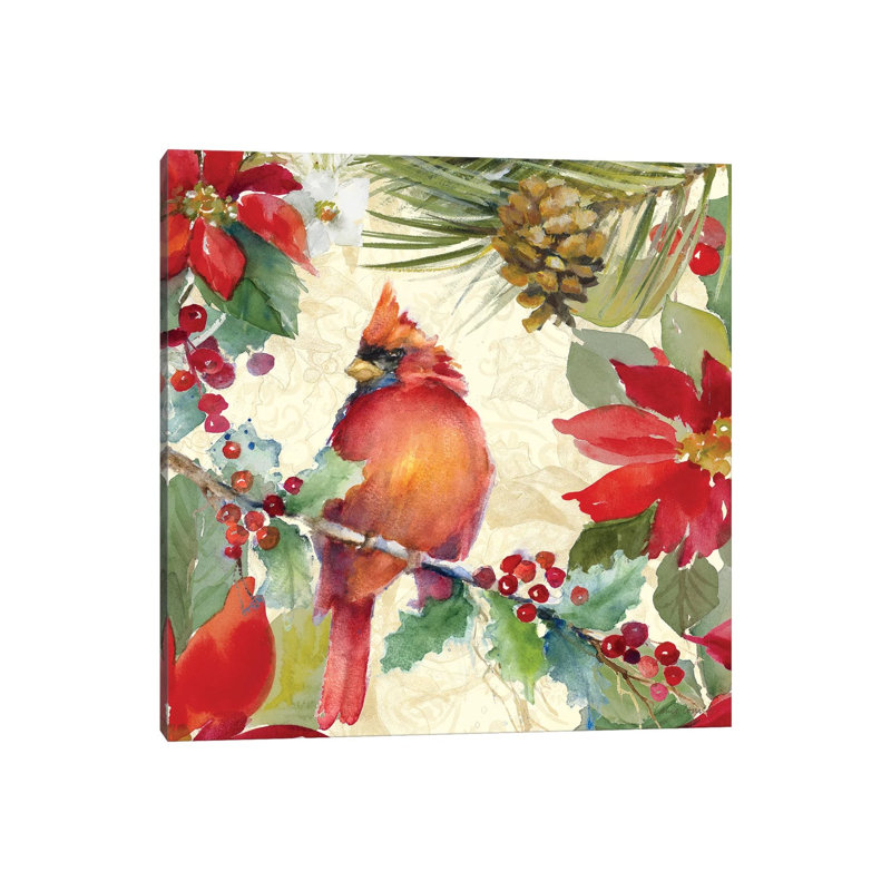 Cardinal And Pinecones Ii by Lanie Loreth - Wrapped Canvas Gallery-Wrapped Canvas, 45.72 cm H x 45.72 cm W x 1.91 cm D
