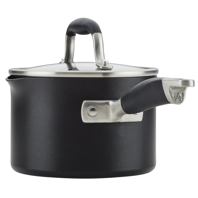 Anolon Advanced Home Hard Anodized Nonstick Saucepan With Straining Lid, 2 Quart, Black