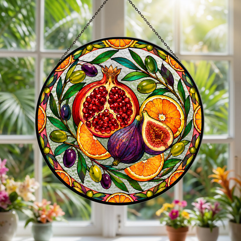 Art mural sur toile Vibrant Vitrail Grenade, H 12 po