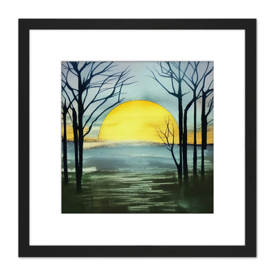 Trees At Sunset Sunrise Winter Watercolour - Single Picture Frame Print