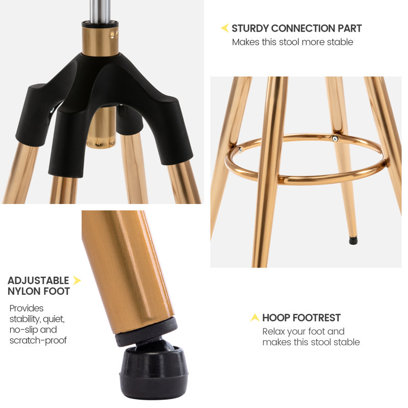 Tabouret pivotant à hauteur réglable Miliani, Doré