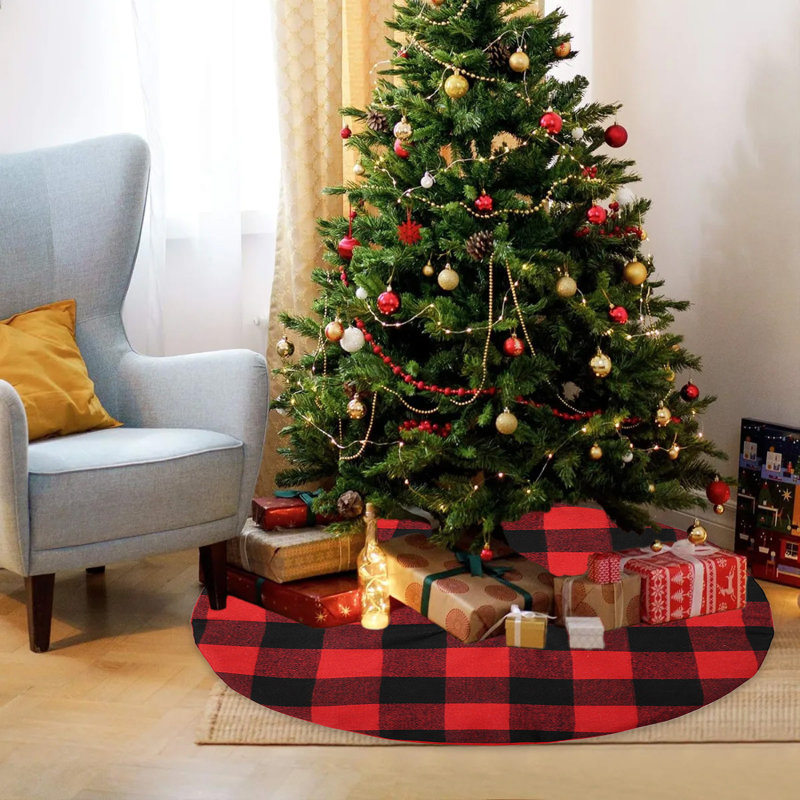 Mini jupe d'arbre de Noël en tissu écossais, Red