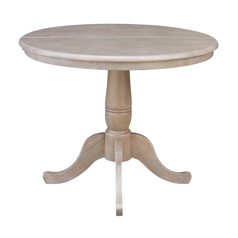 Ingbert Extendable Solid Wood Pedestal Dining Table, Washed Gray Taupe