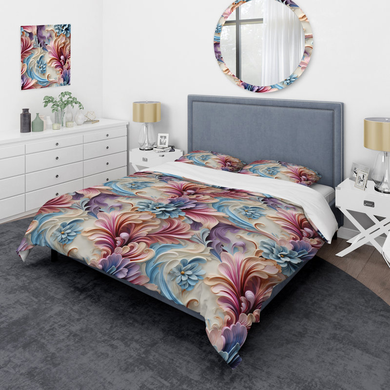 Ensemble de housse de couette Pastel Elegant Flowers Delight, Housse de couette simple + 1 taie décorative stan