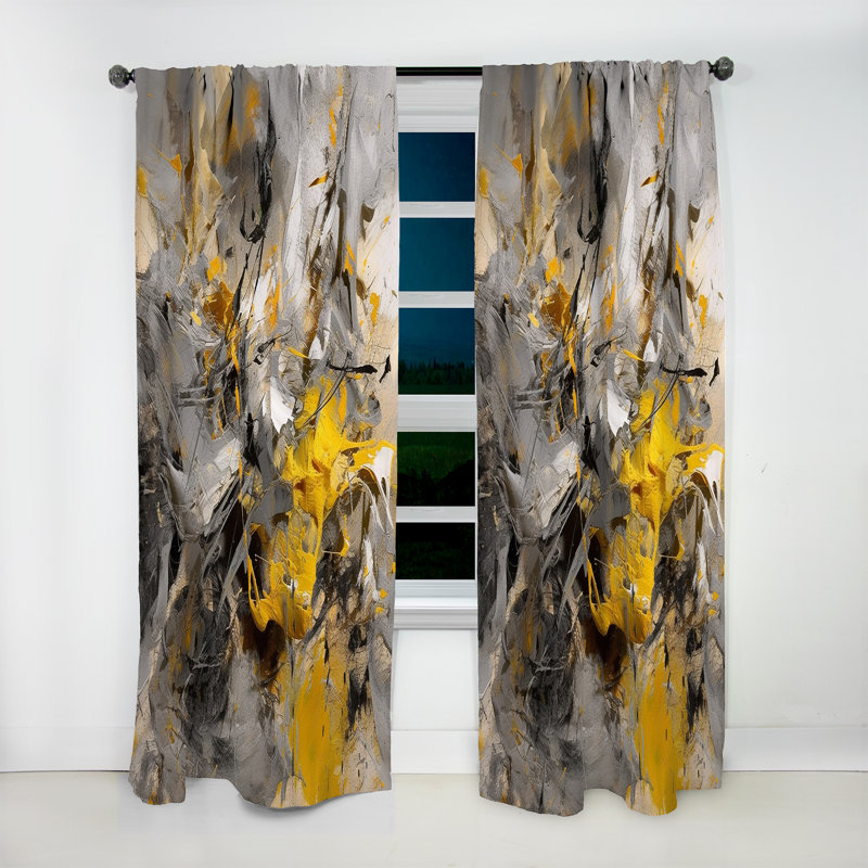 Rideau en velours abstrait moutarde jaune moutarde et gris vif III, L 52 po x L 108 po