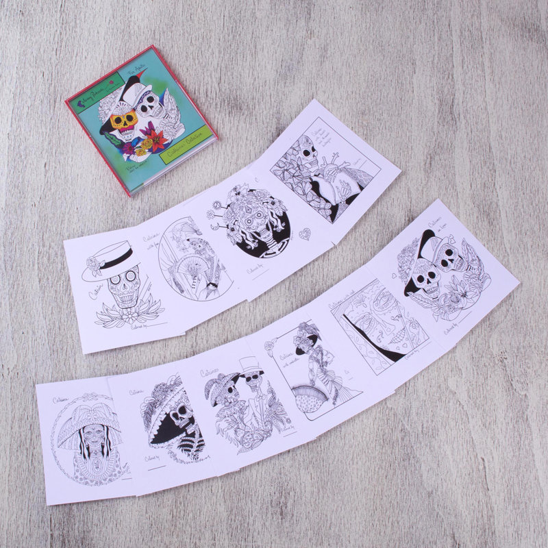 Ensemble de 10 cartes à colorier faites à la main Catrinas of Mexico
