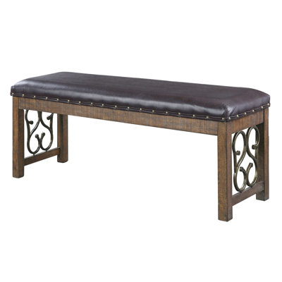 Banc de salle à manger moderne en cerisier noir et patiné avec garniture en similicuir