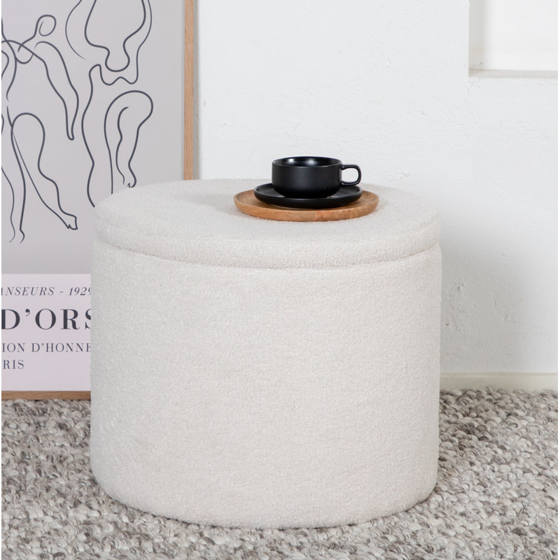 Dareona 51cm Wide Round Pouf Ottoman, Off White