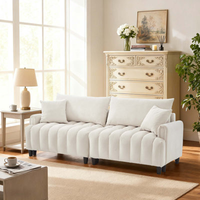 Polyester Fabric Convertible Sofa Bed with 2 Pillows, Adjustable Backrest, and Hidden Storage for Modern Living Rooms