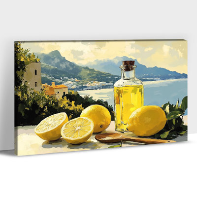  Lemon Canvas Wall Art, Rustic Kitchen Decor Mediterranean Lemon Painting, Bright Fruit Pictures Artwork Prints Scenic Wall Decoration for Dining Room Cafe, 12x16 inches