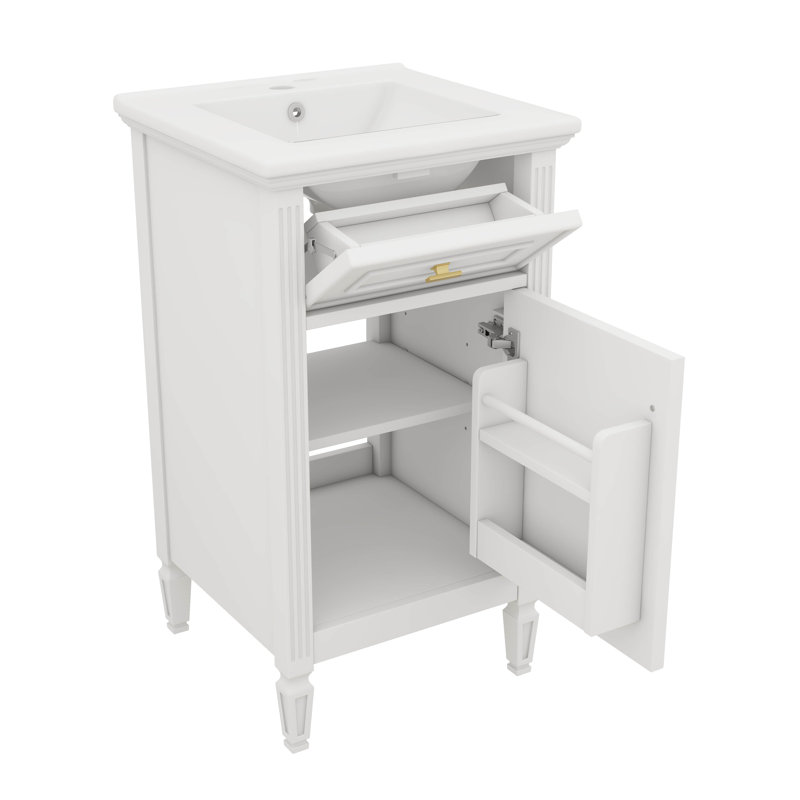 Combo de meuble-lavabo pour salle de bain 20 pouces avec tablette réglable et tiroir de rangement inclinable, Blanc